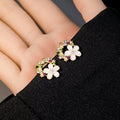 Elegant Fresh Flower Wreath Studs With Colorful Rhinestone Zircon And Pearl Petal Women Fashion Earrings view 1