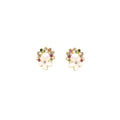 Elegant Fresh Flower Wreath Studs With Colorful Rhinestone Zircon And Pearl Petal Women Fashion Earrings view 5