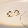 Elegant Fresh Flower Wreath Studs With Colorful Rhinestone Zircon And Pearl Petal Women Fashion Earrings view 2