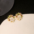 Elegant Fresh Flower Wreath Studs With Colorful Rhinestone Zircon And Pearl Petal Women Fashion Earrings view 3