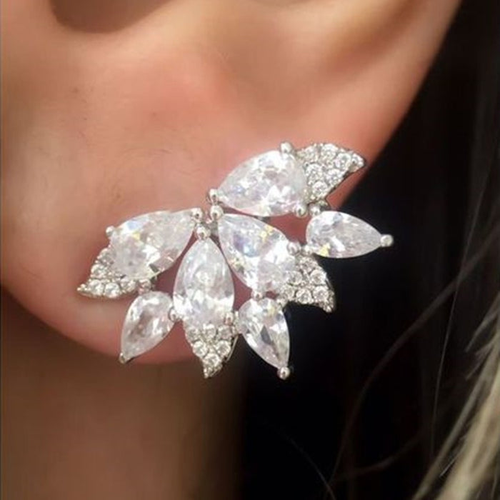 Korean Style Zircon Flower Leaf Earrings For Women, Bridal Drama Inspired Hot Selling Ear Jewelry