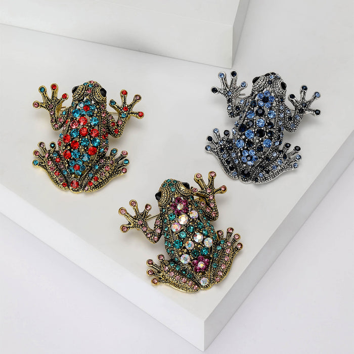 Vintage Alloy Rhinestone Frog Brooch For Fashion Garment Accessories