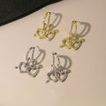 Elegant Zircon Cupid Arrow Double Heart Hoop Stud Earrings For Women Luxury Alloy Crystal Jewelry Earrings view 2