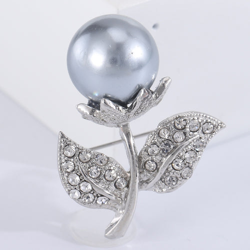 Metal Alloy Rhinestone Pearl Flower Brooch Pin For Cardigan Fastening
