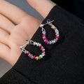 Elegant Summer Colorful Stone Beaded Hoop Drop Alloy Silver Needle Lightweight Niche Design Earrings view 3