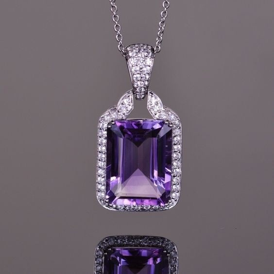 Light Luxury Colored Gem Necklace Fat Rectangle Zircon Pendant Full Rhinestone Clavicle Chain
