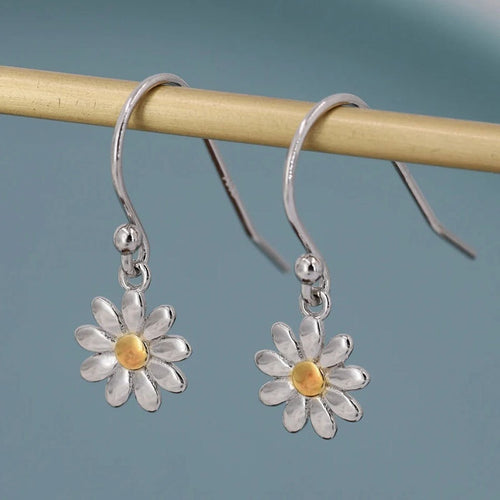 Sweet Two Tone Daisy Flower Earrings, Korean Japanese Summer Sunflower Stud Jewelry For Women