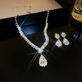 Light Luxury Metal Rhinestone Teardrop V Tassel Necklace With Drop Earrings view 1