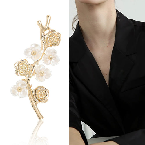 Alloy Flower Branch Brooch For Suit And Shawl Decoration
