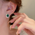 Vintage Green Zircon Oval Stud Earrings Copper Multi Layer Rhinestone Light Luxury Jewelry view 3