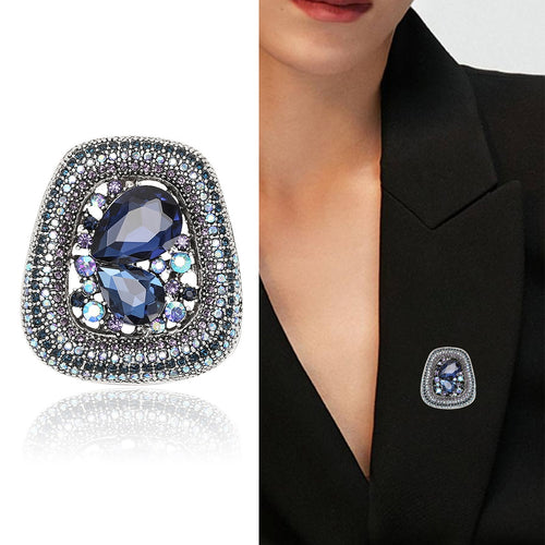 Alloy Geometric Crystal Glass Brooch For Suit Jacket Decoration