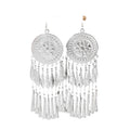 Bohemian Long Tassel Stud Earrings With Miao Silver Geometric Round Fish Pendant, Ethnic Vintage Style view 5