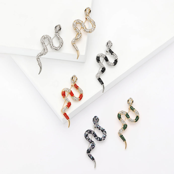Alloy Rhinestone Snake Brooch Pin For Fashion Apparel