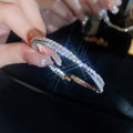 Minimalist Copper Zircon Double Layer Cross Open Bangle For Women view 1