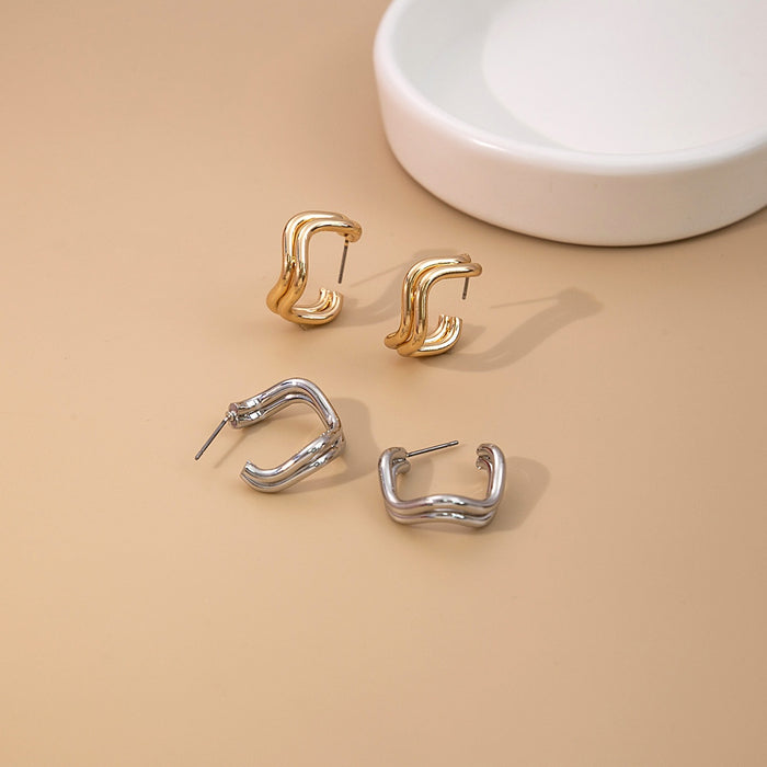 Elegant Geometric Irregular Open Square Alloy Stud Hoops For Women Minimalist Fashion Earrings