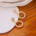 Elegant Korean Hollow Round Drop Pearl Rhinestone Micro Paved Gold Alloy Luxury Dangle Earrings view 3