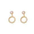 Elegant Korean Hollow Round Drop Pearl Rhinestone Micro Paved Gold Alloy Luxury Dangle Earrings view 5