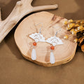 Vintage Ethnic Hollow Fan Alloy Dangle With Faux Jade Teardrop Beads Qipao Fashion Earrings view 3