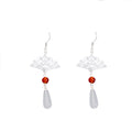 Vintage Ethnic Hollow Fan Alloy Dangle With Faux Jade Teardrop Beads Qipao Fashion Earrings view 5