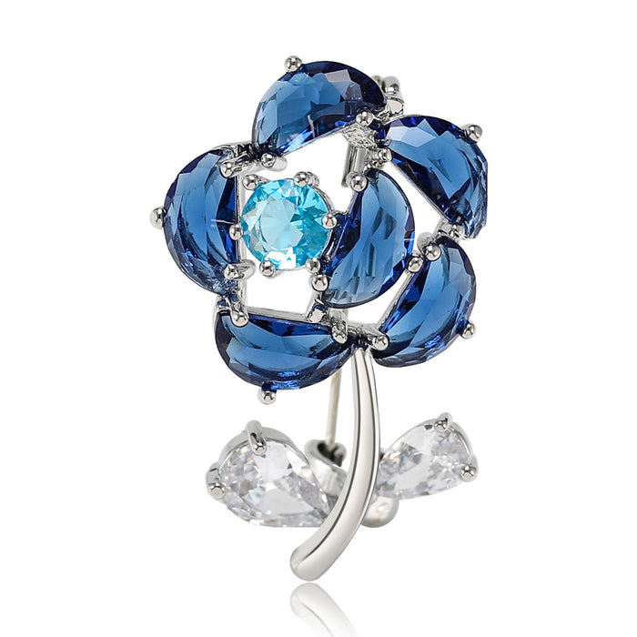 Copper Zircon Rose Brooch Micro Pave Lapel Pin For Cardigans