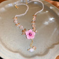 Sweet Floral Crystal Faux Pearl Necklace For Women, Elegant Rhinestone Collarbone Choker view 1