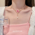Sweet Floral Crystal Faux Pearl Necklace For Women, Elegant Rhinestone Collarbone Choker view 2