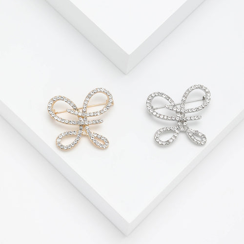 Alloy Rhinestone Bow Brooch Pin For Suit Coat Fashion Accessories