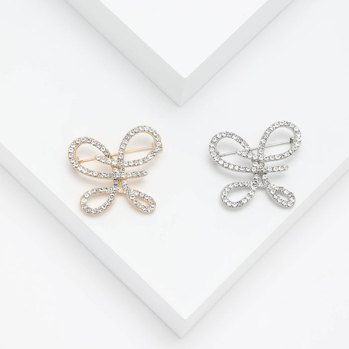 Alloy Rhinestone Bow Brooch Pin For Suit Coat Fashion Accessories