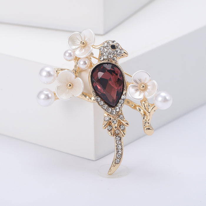 Alloy Rhinestone Bird On Branch Brooch Pin For Apparel Accessories