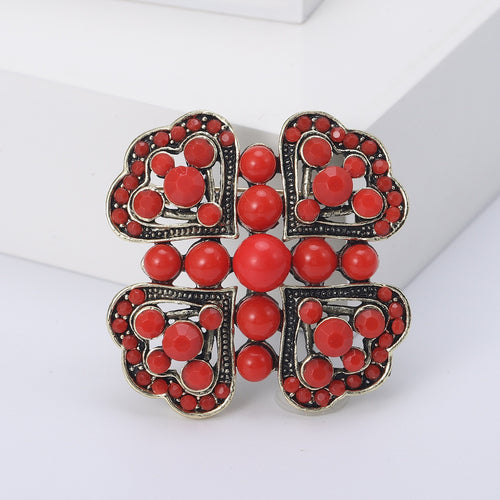 Vintage Alloy Rhinestone Flower Brooch Pin With Turquoise Pearl Accent