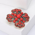 Vintage Alloy Rhinestone Flower Brooch Pin With Turquoise Pearl Accent view 4