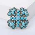 Vintage Alloy Rhinestone Flower Brooch Pin With Turquoise Pearl Accent view 6