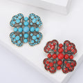 Vintage Alloy Rhinestone Flower Brooch Pin With Turquoise Pearl Accent view 1