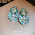 French Vintage Alloy Rhinestone Pearl Flower Stud Earrings Light Luxury Fashion Jewelry view 4
