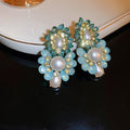 French Vintage Alloy Rhinestone Pearl Flower Stud Earrings Light Luxury Fashion Jewelry view 2