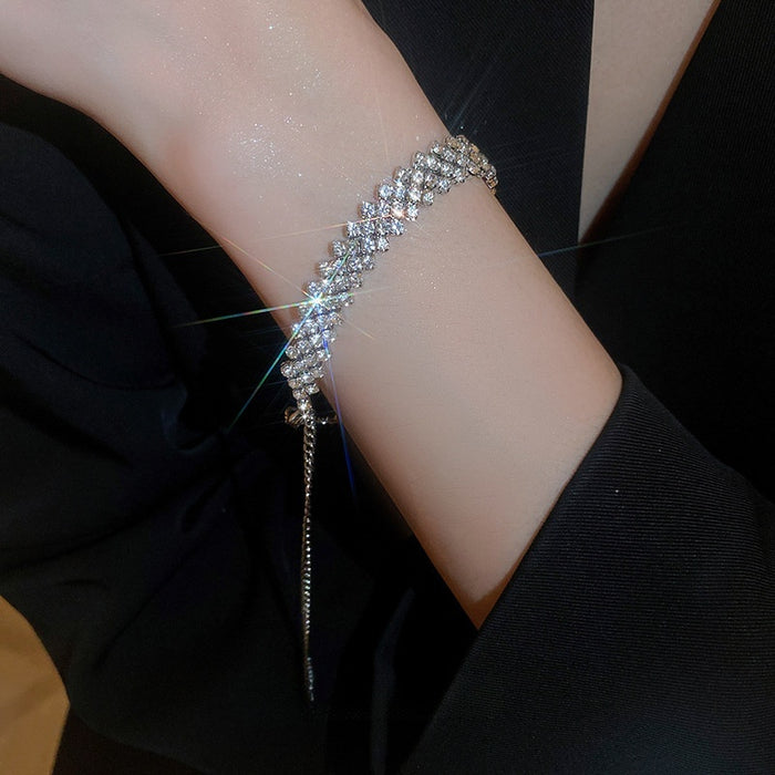 Full Rhinestone Alloy Adjustable Slider Beaded Bracelet Minimalist Geometric Line Jewelry