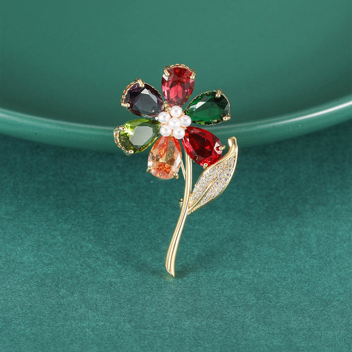Alloy Zircon Flower Brooch With Six Color Floral Design