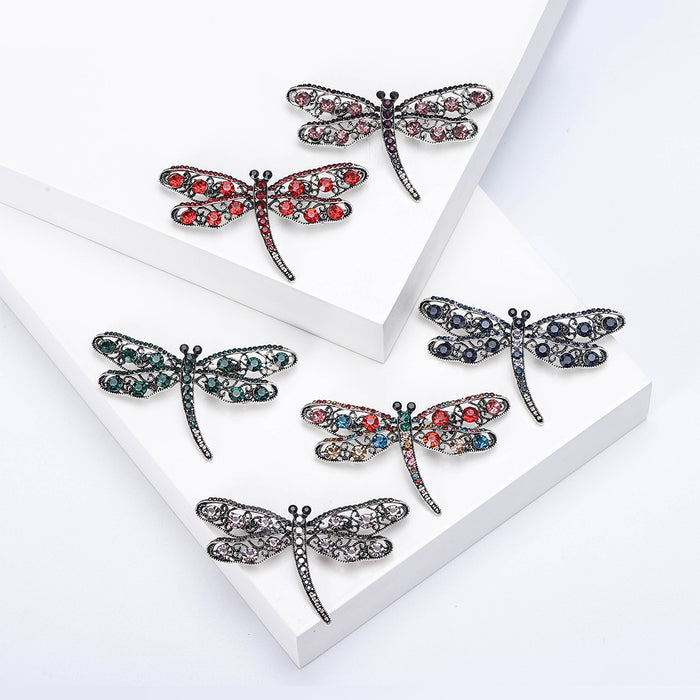 Alloy Hollow Rhinestone Dragonfly Brooch Pin For Simple Fashion Accessories