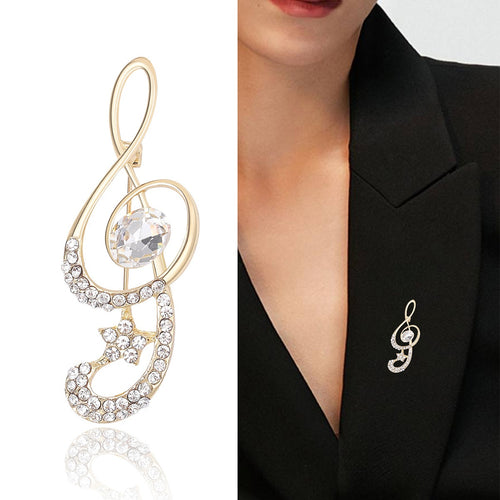 Alloy Rhinestone Music Note Brooch Pin For Suit Decoration