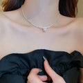 French Light Luxury Faux Pearl Zircon Round Pendant Silver Tone Clavicle Necklace For Women view 1