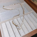 French Light Luxury Faux Pearl Zircon Round Pendant Silver Tone Clavicle Necklace For Women view 2