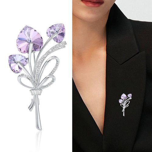 Alloy Zircon Heart Crystal Bouquet Brooch Pin For Elegant Outfits