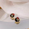 Vintage Dark Rose Flower Pearl Trim Black Enamel Alloy Studs French Elegant Sweet Cool Earrings view 2