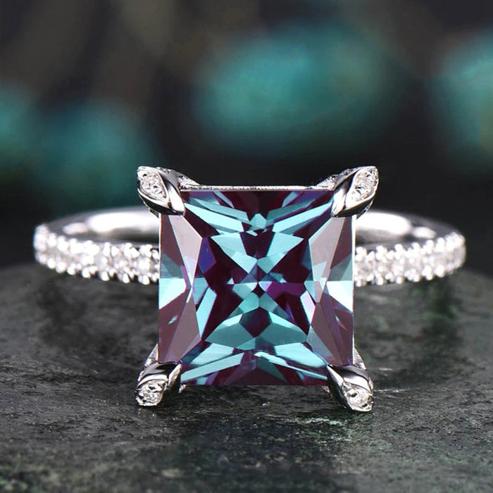 Luxury Four Prong Square Zircon Ring For Women, Fashion Niche Design Statement Jewelry