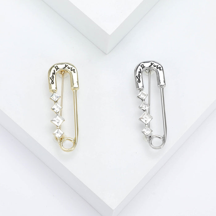 Alloy Rhinestone Paperclip Brooch Pin For Fashion Clothing Fastening