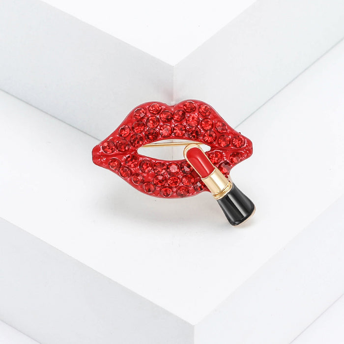 Alloy Enamel Rhinestone Lips Brooch For Fashion Clothing Accessories