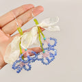 Elegant Fabric Leaf Crystal Lily Of The Valley Beaded Tassel Hook Earrings view 3