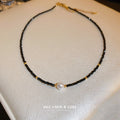 Black Faux Pearl Crystal Geometric Line Necklace Minimalist Fashion Clavicle Choker view 1