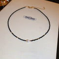 Black Faux Pearl Crystal Geometric Line Necklace Minimalist Fashion Clavicle Choker view 3