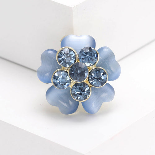 Alloy Cat Eye Five Petal Flower Brooch For Elegant Outfits
